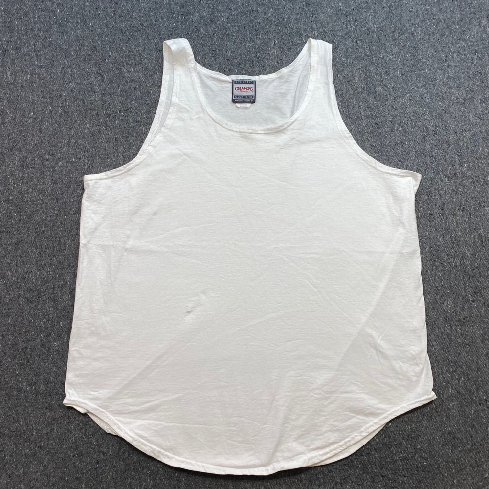 Champs Sports Tank Top Sz 2XL Mens White Skater Russell Athletic‎ Curved Hem USA